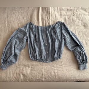 Nili Lotan Blue Striped Off-Shoulder Blouse